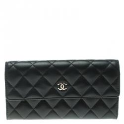 Chanel Black Quilted Leather CC Flap Continental Wallet