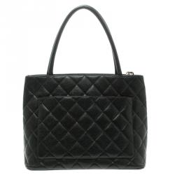 Pre Owned حقيبة يد شانيل ميداليون جلد كافيار مبطنة سوداء