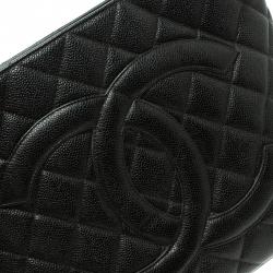 Pre Owned حقيبة يد شانيل ميداليون جلد كافيار  مبطنة سوداء