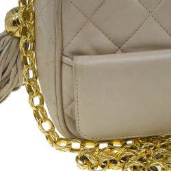 مملوكة مسبقًا Chanel Beige Quilted Lambskin Shoulder Bag With Tassel