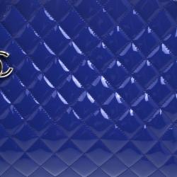 Pre Owned Chanel Blue Quilted Patent Leather Just Mademoiselle Bowling Bag