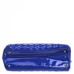 Pre Owned Chanel Blue Quilted Patent Leather Just Mademoiselle Bowling Bag