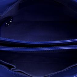 Pre Owned Chanel Blue Quilted Patent Leather Just Mademoiselle Bowling Bag