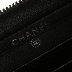 Chanel Black Chevron Leather Boy Zip Around Wallet
