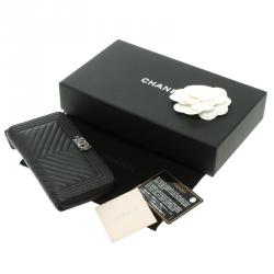 Chanel Black Chevron Leather Boy Zip Around Wallet