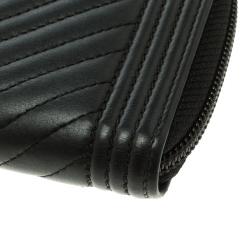 Chanel Black Chevron Leather Boy Zip Around Wallet