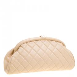 Pre Owned حقيبة كلاتش شانيل تايمليس جلد مبطنة بيج