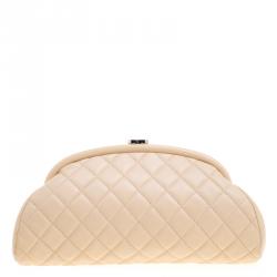 Pre Owned حقيبة كلاتش شانيل تايمليس جلد مبطنة بيج