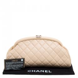 Pre Owned حقيبة كلاتش شانيل تايمليس جلد مبطنة بيج