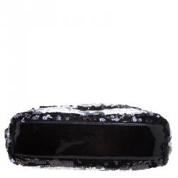 Pre Owned Chanel Black/Silver Stripe Sequins Reissue Shoulder Bag