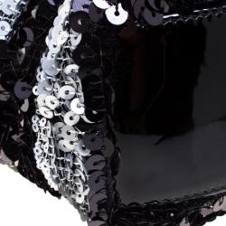 Pre Owned Chanel Black/Silver Stripe Sequins Reissue Shoulder Bag