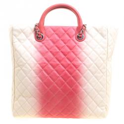 مملوكة مسبقًا حقيبة يد شانيل شوبينغ جلد كافيار مبطنة أومبريه وردية/ كريمية