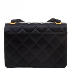 Pre Owned Chanel Black Quilted Satin Classic Flap Crossbody Bag
