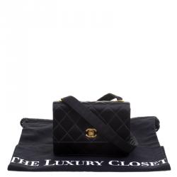 Pre Owned Chanel Black Quilted Satin Classic Flap Crossbody Bag