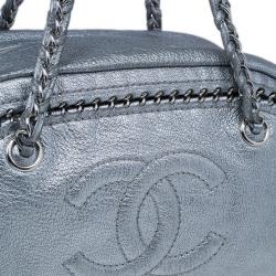 Pre Owned حقيبة شانيل لوكس لاين جلد فضي بسلاسل كبيرة باولر بوسطن دافل