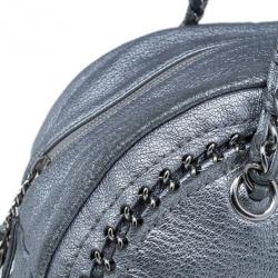 Pre Owned حقيبة شانيل لوكس لاين جلد فضي بسلاسل كبيرة باولر بوسطن دافل