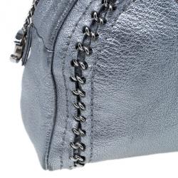 Pre Owned حقيبة شانيل لوكس لاين جلد فضي بسلاسل كبيرة باولر بوسطن دافل