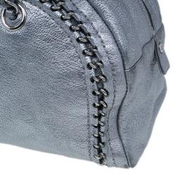 Pre Owned حقيبة شانيل لوكس لاين جلد فضي بسلاسل كبيرة باولر بوسطن دافل