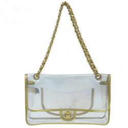 Pre Owned Chanel Gold Metallic Transparent Classic Single Flap Bag