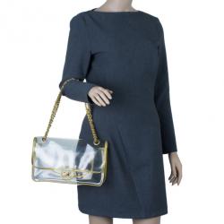 Pre Owned Chanel Gold Metallic Transparent Classic Single Flap Bag