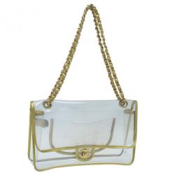 Pre Owned Chanel Gold Metallic Transparent Classic Single Flap Bag