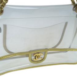 Pre Owned Chanel Gold Metallic Transparent Classic Single Flap Bag