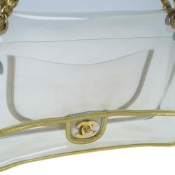 Pre Owned Chanel Gold Metallic Transparent Classic Single Flap Bag