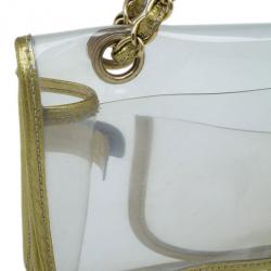 Pre Owned Chanel Gold Metallic Transparent Classic Single Flap Bag