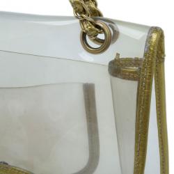 Pre Owned Chanel Gold Metallic Transparent Classic Single Flap Bag