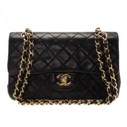 Pre Owned Chanel Black Classic Lambskin Small Double Flap Shoulder Bag