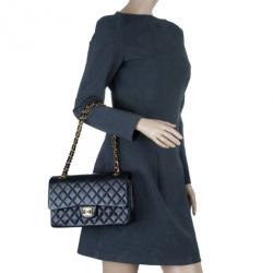 Pre Owned Chanel Black Classic Lambskin Small Double Flap Shoulder Bag