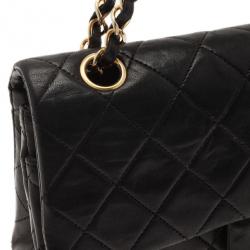 Pre Owned Chanel Black Classic Lambskin Small Double Flap Shoulder Bag
