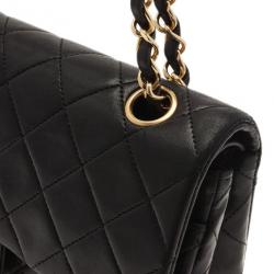 Pre Owned Chanel Black Classic Lambskin Small Double Flap Shoulder Bag