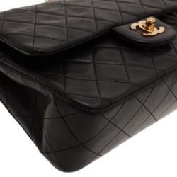 Pre Owned Chanel Black Classic Lambskin Small Double Flap Shoulder Bag