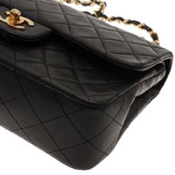 Pre Owned Chanel Black Classic Lambskin Small Double Flap Shoulder Bag