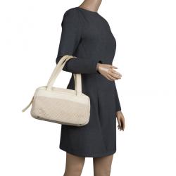Pre Owned Chanel Cream Fabric and Leather Bowling Bag