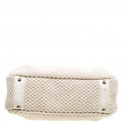Pre Owned Chanel Cream Fabric and Leather Bowling Bag