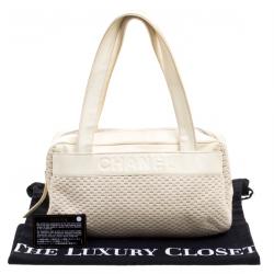 Pre Owned Chanel Cream Fabric and Leather Bowling Bag
