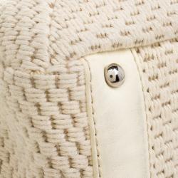 Pre Owned Chanel Cream Fabric and Leather Bowling Bag