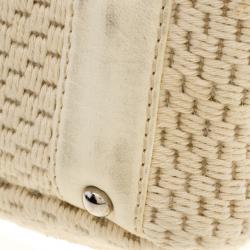 Pre Owned Chanel Cream Fabric and Leather Bowling Bag