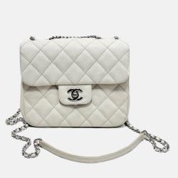 Chanel White Leather Square Flap Bag