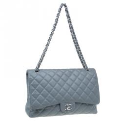 Pre Owned Chanel Grey Calfskin Classic Maxi Flap Bag