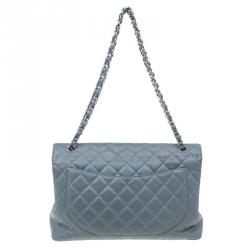 Pre Owned Chanel Grey Calfskin Classic Maxi Flap Bag