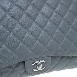 Pre Owned Chanel Grey Calfskin Classic Maxi Flap Bag