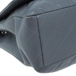 Pre Owned Chanel Grey Calfskin Classic Maxi Flap Bag