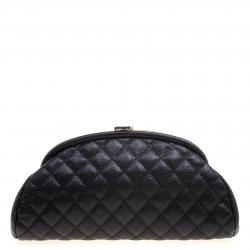 Chanel Black Quilted Caviar Leather Timeless Classic Clutch