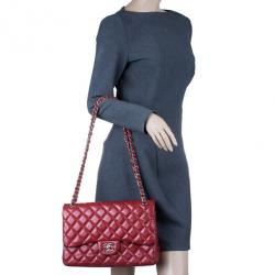 CHANEL Caviar Quilted Jumbo Double Flap Dark Red 1268384