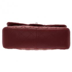 Pre Owned Chanel Dark Red Caviar Jumbo Double Flap Bag