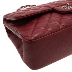 Pre Owned Chanel Dark Red Caviar Jumbo Double Flap Bag