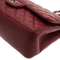Pre Owned Chanel Dark Red Caviar Jumbo Double Flap Bag
